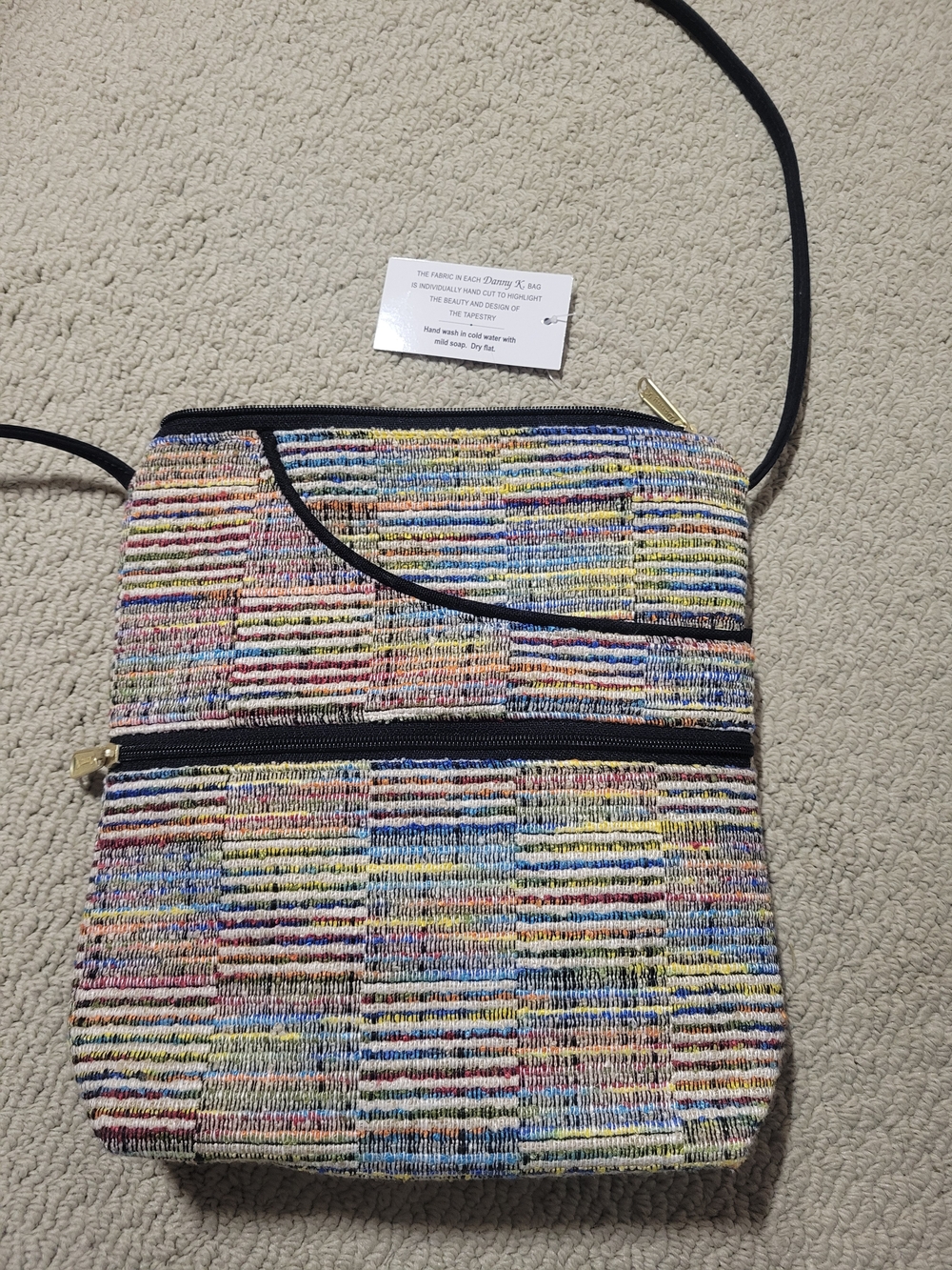 Multicolor Woven Crossbody Bag with Black Trim